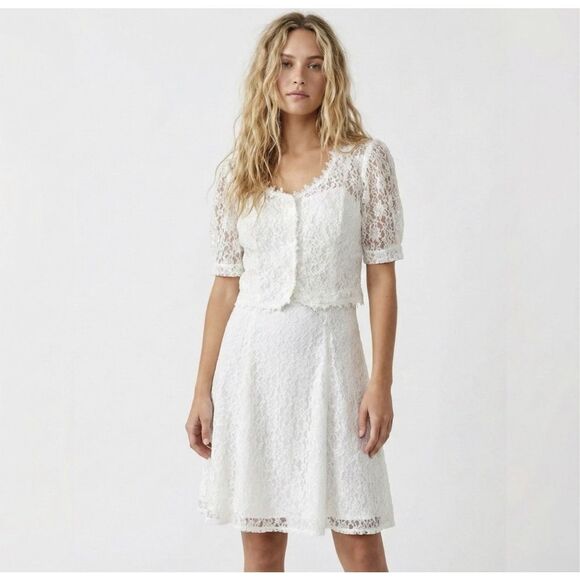 Vintage 90s Joni Blair Lace Dress Set 10 White Bridal Mini Coquette Clueless - Picture 1 of 6